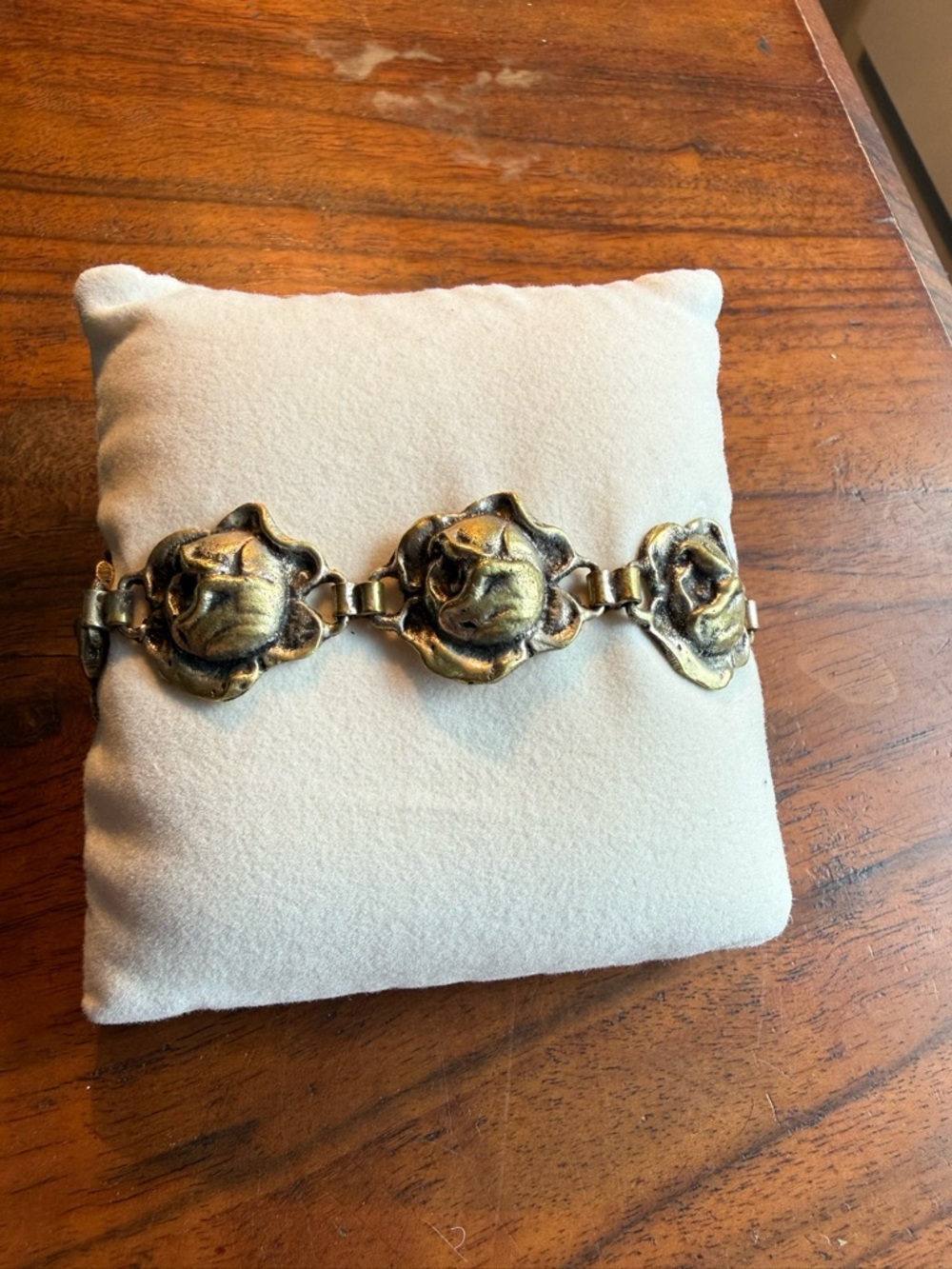 Vintage Brass Rose Link Bracelet